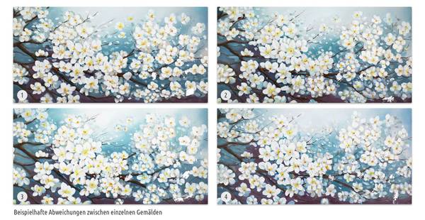 Acrylbild Handgemalt Blüten Zap Blau - Weiß - Baumwollstoff - 140 x 70 x 4 cm
