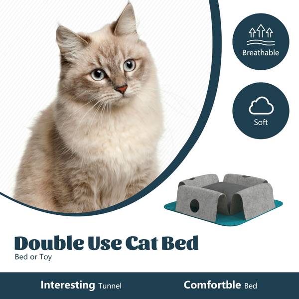 Tunnel pour chat KB Bleu - Blanc - Polyester - 35 x 14 x 35 cm
