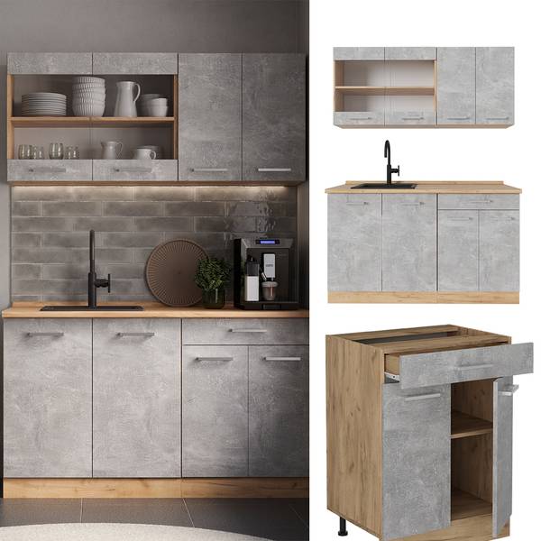 Single küche R-Line 53995 Braun - Grau - Chrom - 140 x 82 x 60 cm