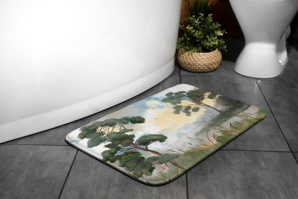 Badteppich Landschaft Fluss Grün - Textil - 90 x 60 x 90 cm
