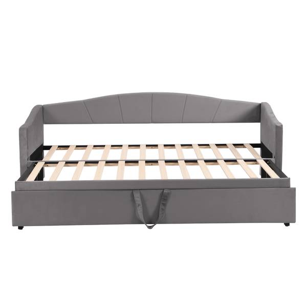 Tagesbett Ausziehbett Leto Ⅰ Grau - Polyester - Samt - Kiefer - Stahl - 188 x 74 x 212 cm