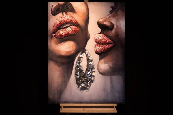 Acrylbild Handgemalt Gesicht Yuf Beige - Weiß - Baumwollstoff - 75 x 100 x 4 cm