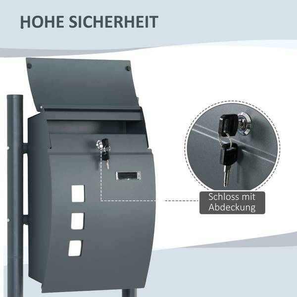 Briefkasten B80-014V00CG Grau - Metall - 15 x 114 x 44 cm