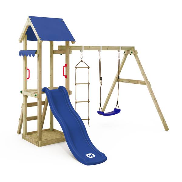 Spielturm Klettergerüst TinyCabin Blau - Massivholz - 273 x 220 x 260 cm