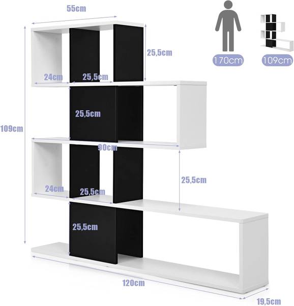 boekenplank ON32415PINL zwart - plaatmateriaal op houtbasis - 20 x 109 x 120 cm