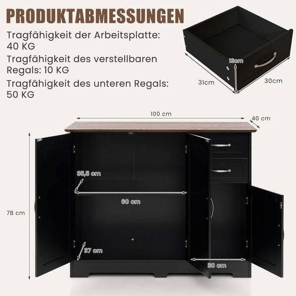 Keukenkast VH33271NWNL zwart - plaatmateriaal op houtbasis - 40 x 78 x 100 cm