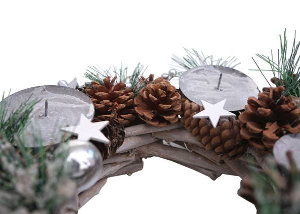 Adventskranz mit Kerzen M15 Braun - Metall - Holz teilmassiv - 32 x 10 x 32 cm