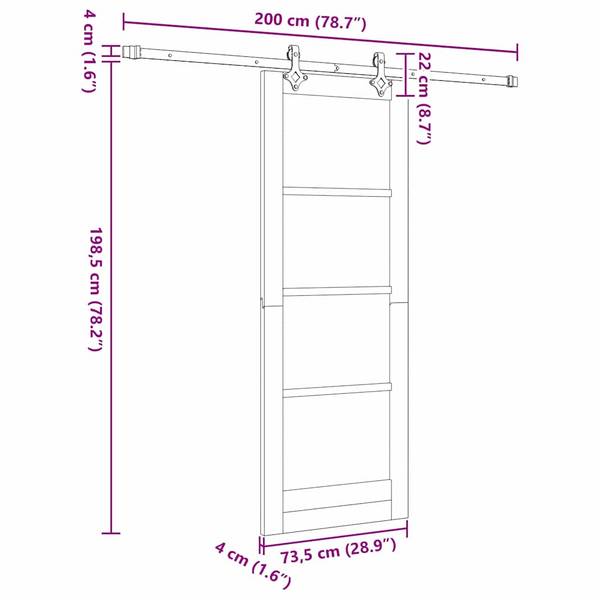 Porte coulissante 3045043-5 Bois - Blanc - Largeur : 73 cm