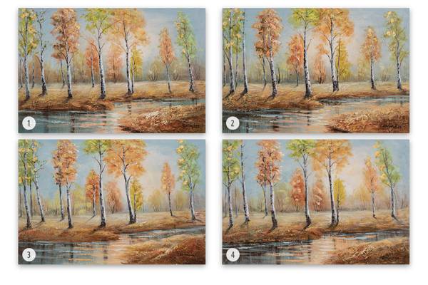 Acrylbild Handgemalt Wald & Bäume Xoc Blau - Orange - Baumwollstoff - 90 x 60 x 4 cm