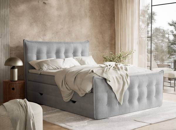 Boxspring Fatu lichtgrijs - Ligoppervlak breedte: 160 cm