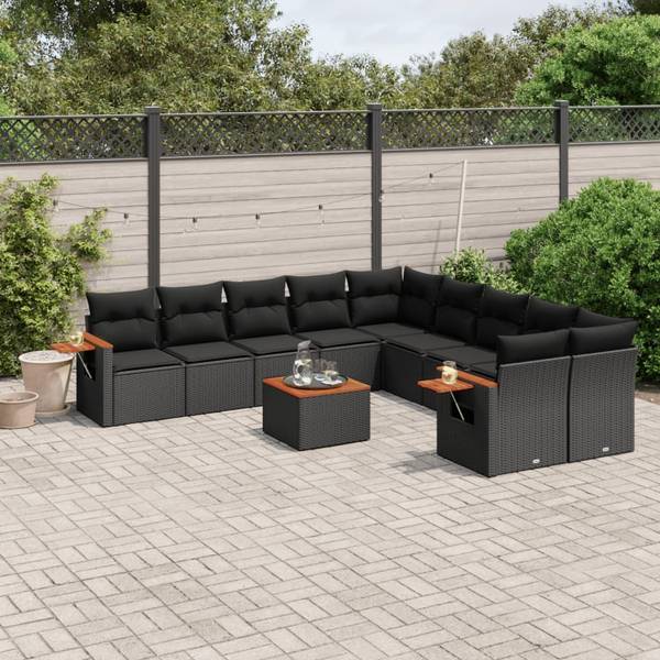 Garten-Lounge-Set 3034957-2 11-teilig Schwarz - Polyrattan - 62 x 69 x 62 cm