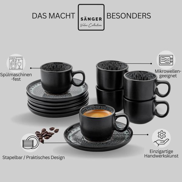 Espressotassen Set Sydney - 12 teilig Grau - Stein - 17 x 8 x 40 cm