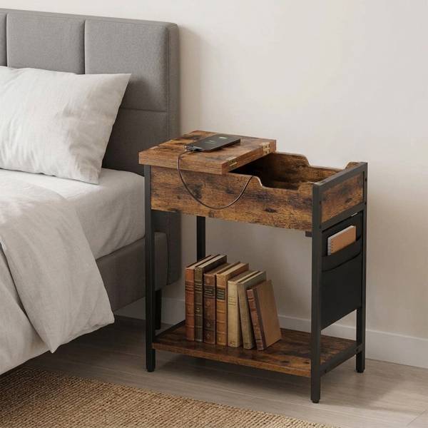 Table d'appoint avec prise Noir - Marron