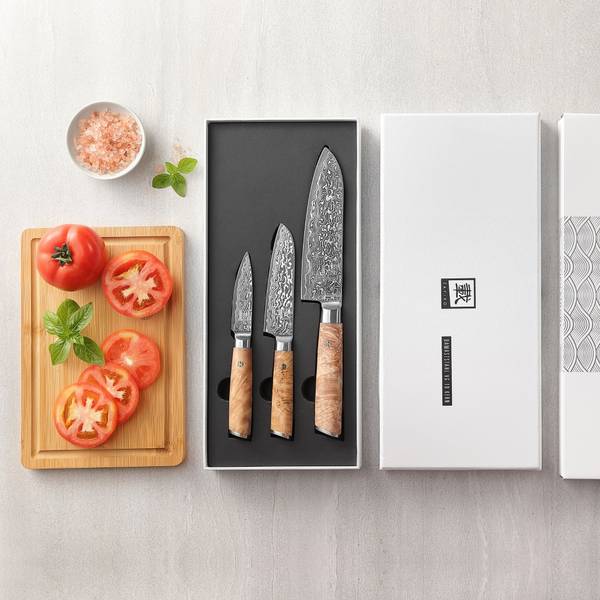 Messerset Kinone 3-teilig Beige - Massivholz