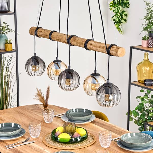 Pendelleuchte Cesaro Braun - Grau - Holzwerkstoff - Metall - 34 x 150 x 100 cm