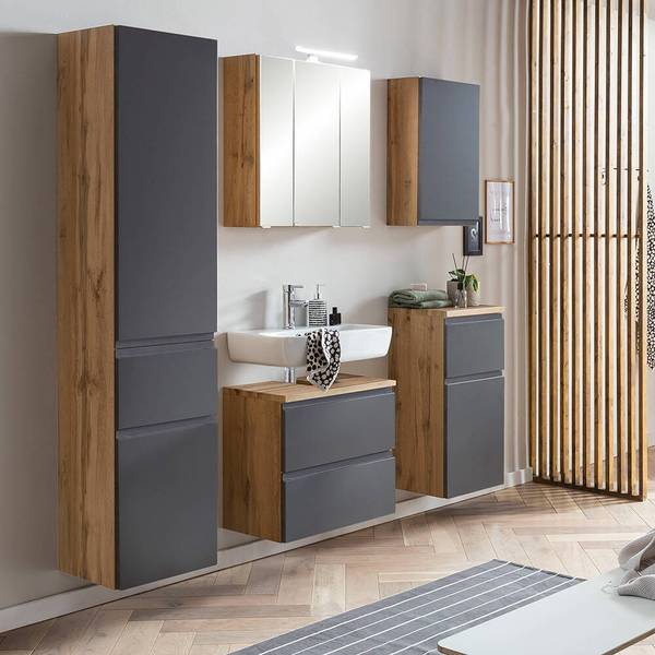 Badmöbel-Set VASTO-03-24 5er-Set Grau - Spiegelglas - 170 x 200 x 35 cm
