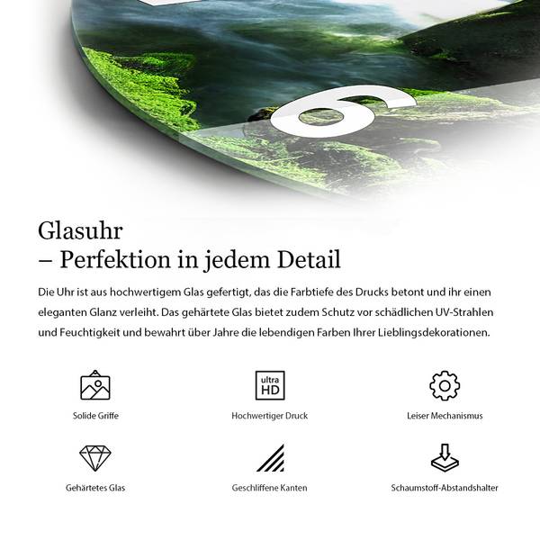 Wanduhr Nachtschattener Marmor Grün - Glas - 30 x 30 x 1 cm