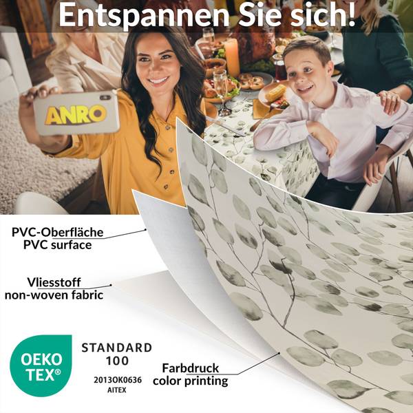 Wachstuchtischdecke Eukalyptus mit SAUM Tiefe: 200 cm