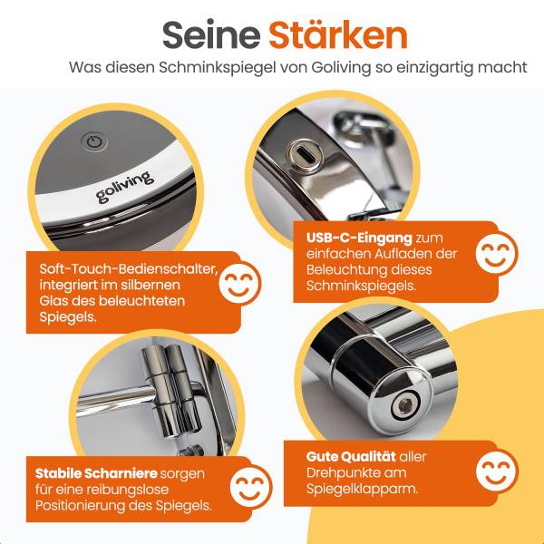 Make-up Spiegel Illumination Silber - Metall - 27 x 27 x 27 cm