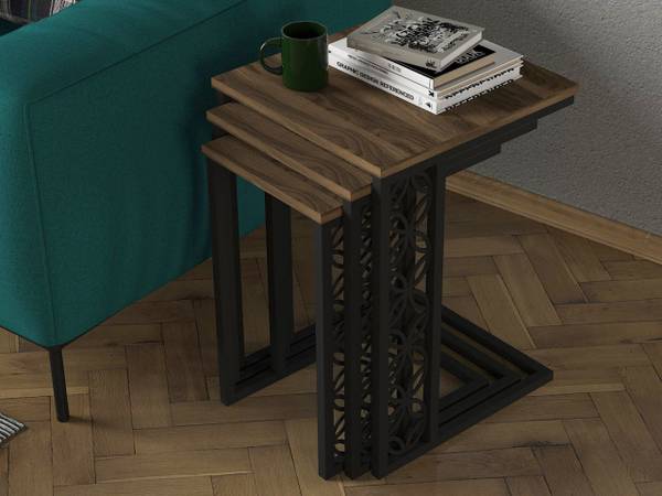 Beistelltisch 3er Set Metall Klark Braun - Holzwerkstoff - 43 x 62 x 45 cm