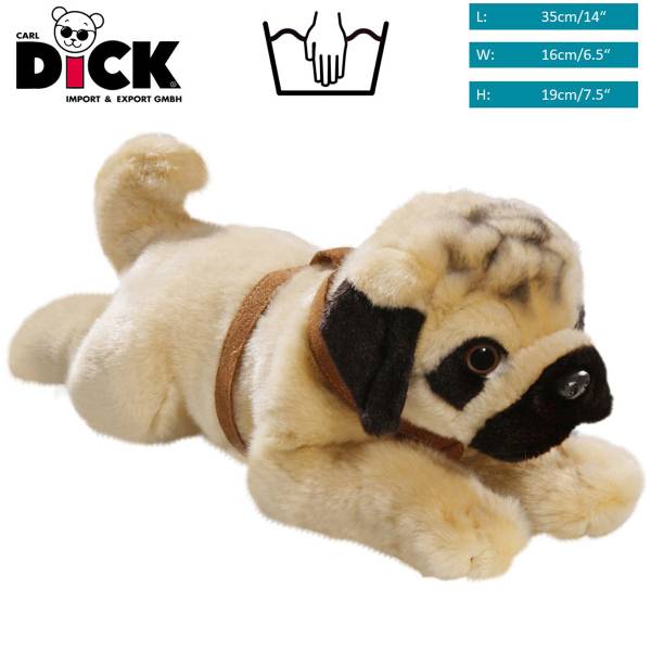 Kuscheltier Mops mit Geschirr Beige - Kunstfell - 16 x 19 x 35 cm