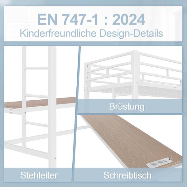 Hochbett Markus Weiß - Holzwerkstoff - Metall - 95 x 183 x 204 cm