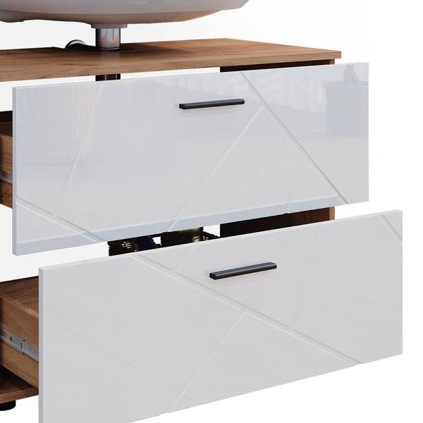 Waschbeckenunterschrank Irma 40513 Hochglanz Weiß - Eiche Dekor