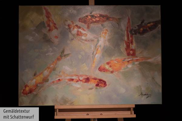 Acrylbild Handgemalt Fische Mad Baumwollstoff - 100 x 70 x 4 cm