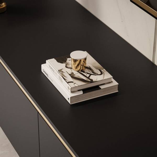 Wohnwand AURORA II mit Beinen Schwarz - Holzwerkstoff - 180 x 51 x 40 cm