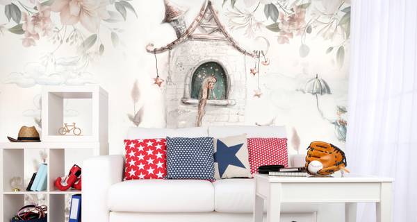 Papier Peint PRINCESSE Dans la Tour Rose vieilli - 135 x 90 x 90 cm