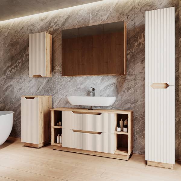 Badmöbel-Set Lotta 59437 5er Set Beige - Kaschmir - Eiche Dakota Dekor