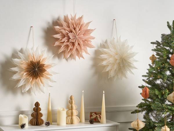 LED Deko FORSAN 3-tlg Braun - Pink - Weiß - Papier - 41 x 41 x 16 cm