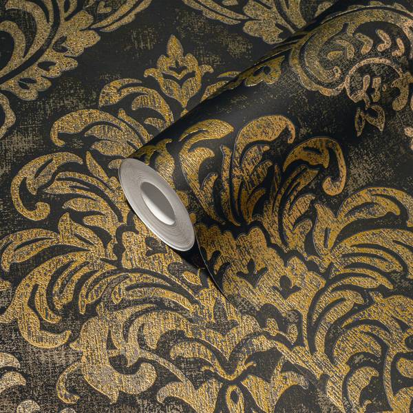 Vliestapete Klassisch mit Ornamenten Schwarz - Gold