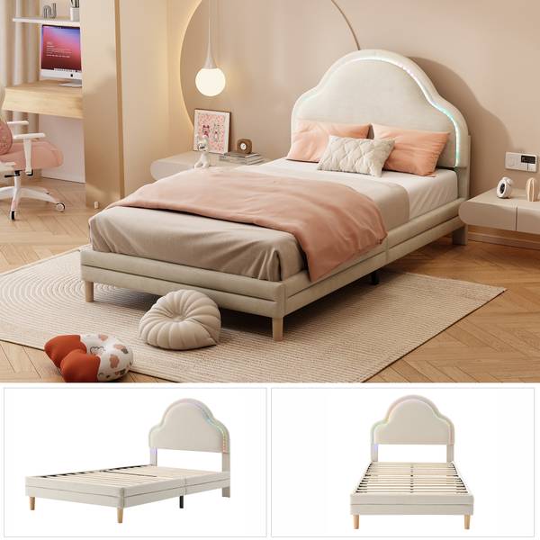 Kinderbett K-1307 Beige - Holzwerkstoff - 96 x 104 x 205 cm