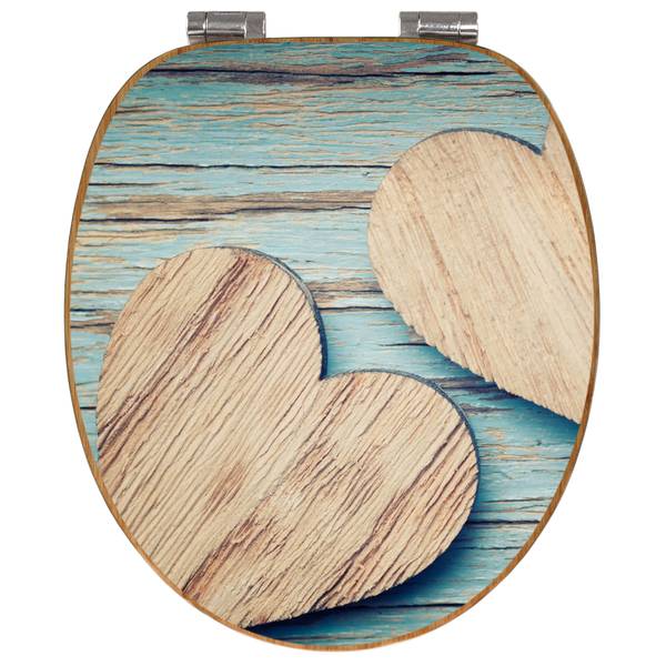 WC-Sitz mit Absenkautomatik Holz Herzen Braun - Bambus - Holzwerkstoff - 38 x 5 x 49 cm