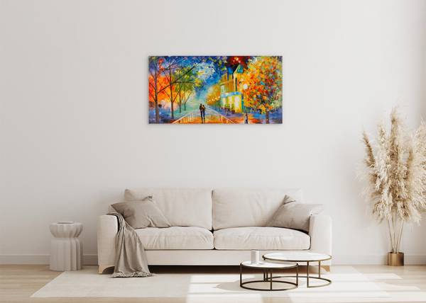 Acrylbild Handgemalt Liebespaar Uv Baumwollstoff - 120 x 60 x 4 cm