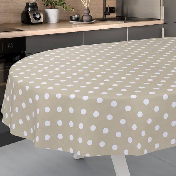Wachstuchtischdecke Gepuntet Punkte Beige - Kunststoff - 140 x 1 x 180 cm