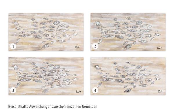 Acrylbild Handgemalt Fische Qo Beige - Baumwollstoff - 100 x 50 x 4 cm