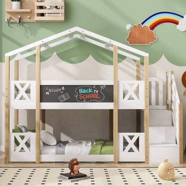 Etagenbett MonetWoody Ⅰ Weiß - Holzwerkstoff - Massivholz - 96 x 205 x 256 cm
