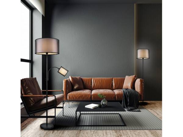 Stoff Stehlampe mit Leselampe groß Silber - Weiß - Metall - Textil - 45 x 174 x 45 cm