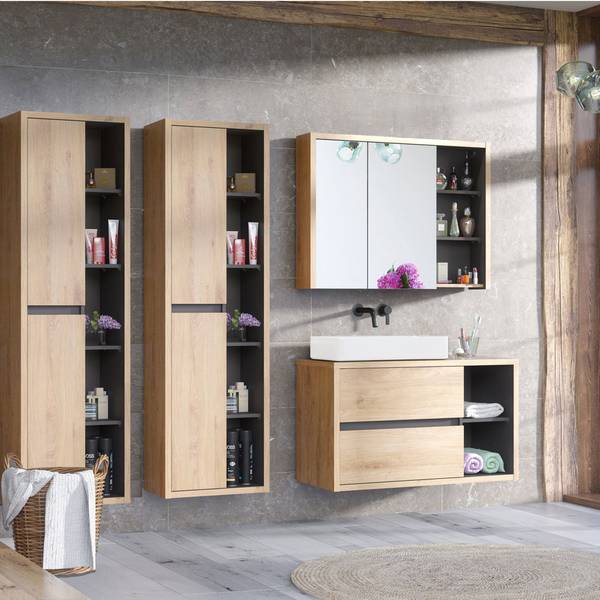 Spiegelschrank DANZIG-56-3 Braun - Holzwerkstoff - 100 x 75 x 18 cm