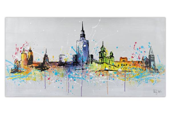 Tableau peint à la main Warsaw Urbain Coton - 120 x 60 x 4 cm