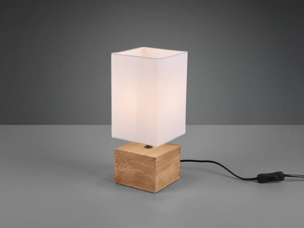 Tischleuchte Holzfuß, Stoffschirm Weiß Holz - Weiß