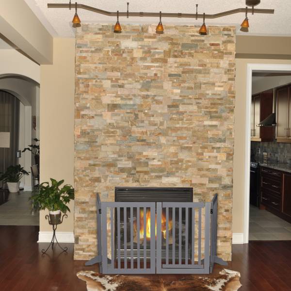 Graues Absperrgitter mit Tür 4-teilig Grau - Holzwerkstoff - 207 x 70 x 30 cm