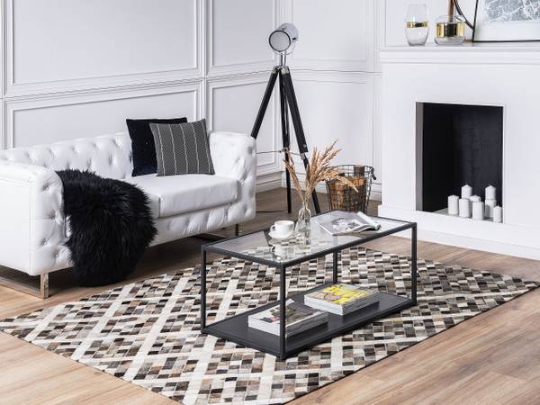 Patchwork AKDERE beige - bruin - grijs - wit - echt leer - 140 x 140 x 140 cm