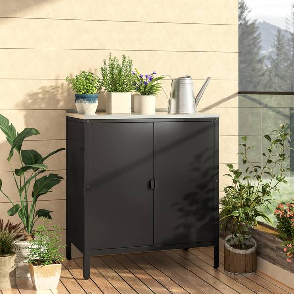 Outdoor Schrank Bolognano Schwarz - Edelstahl - Stahl - 80 x 92 x 50 cm