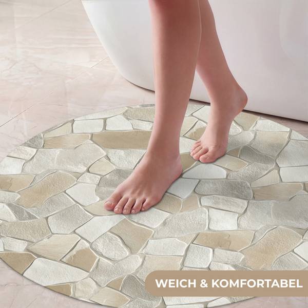 BADEZIMMERTEPPICH Steine Beige - Microfaser - 70 x 70 x 1 cm