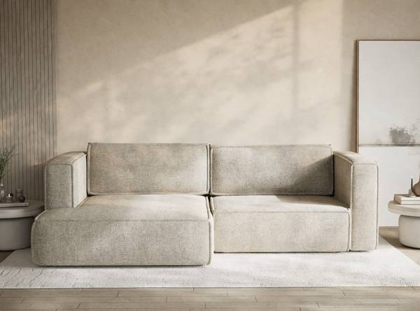 Ecksofa Velto Beige - Armlehne davorstehend rechts - Ecke davorstehend links - Longchair davorstehend links