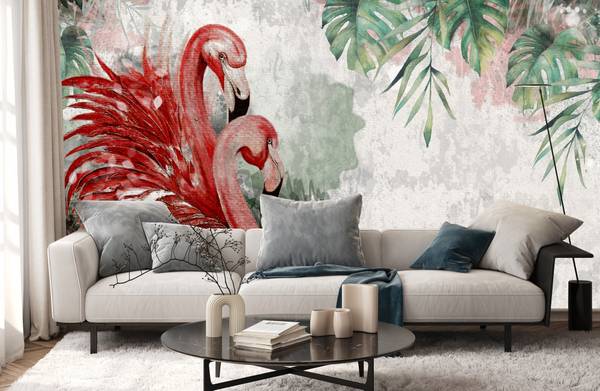 Vlies-Fotobehang FLAMINGO'S Blad Beton 300 x 210 x 210 cm