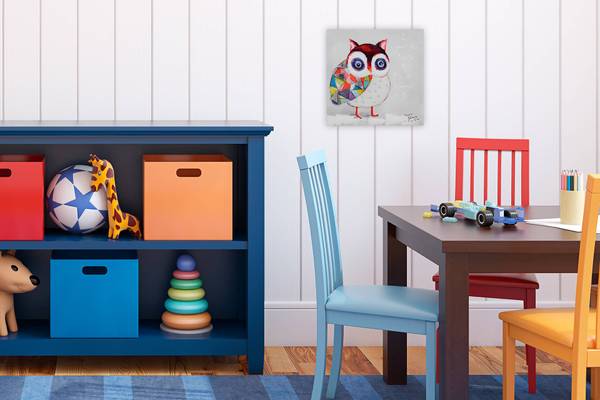 Impression sur toile Hibou Momo Coton - 25 x 25 x 4 cm